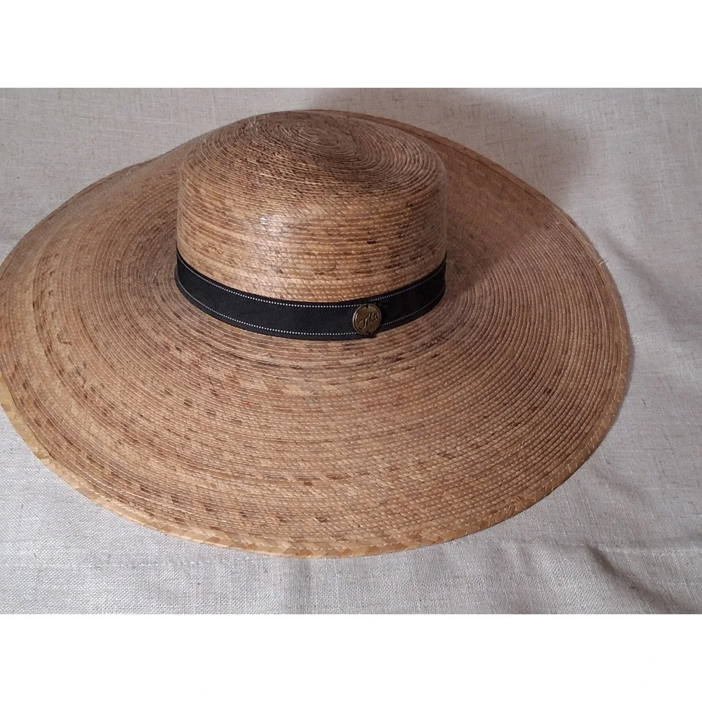 Tula Palm Straw Sun Hat Wide Brim Boater Garden Beach Hat Tan Brown Mexico